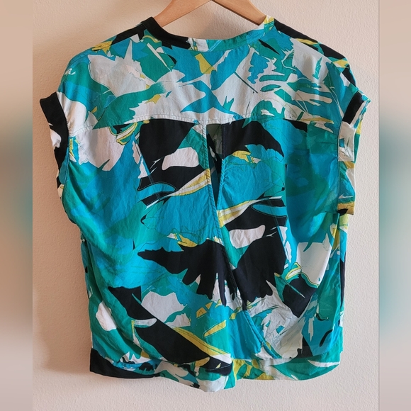 Bebe y2k open back wrap capped sleeve top Women's small turquoise, gold, black - Picture 7 of 7